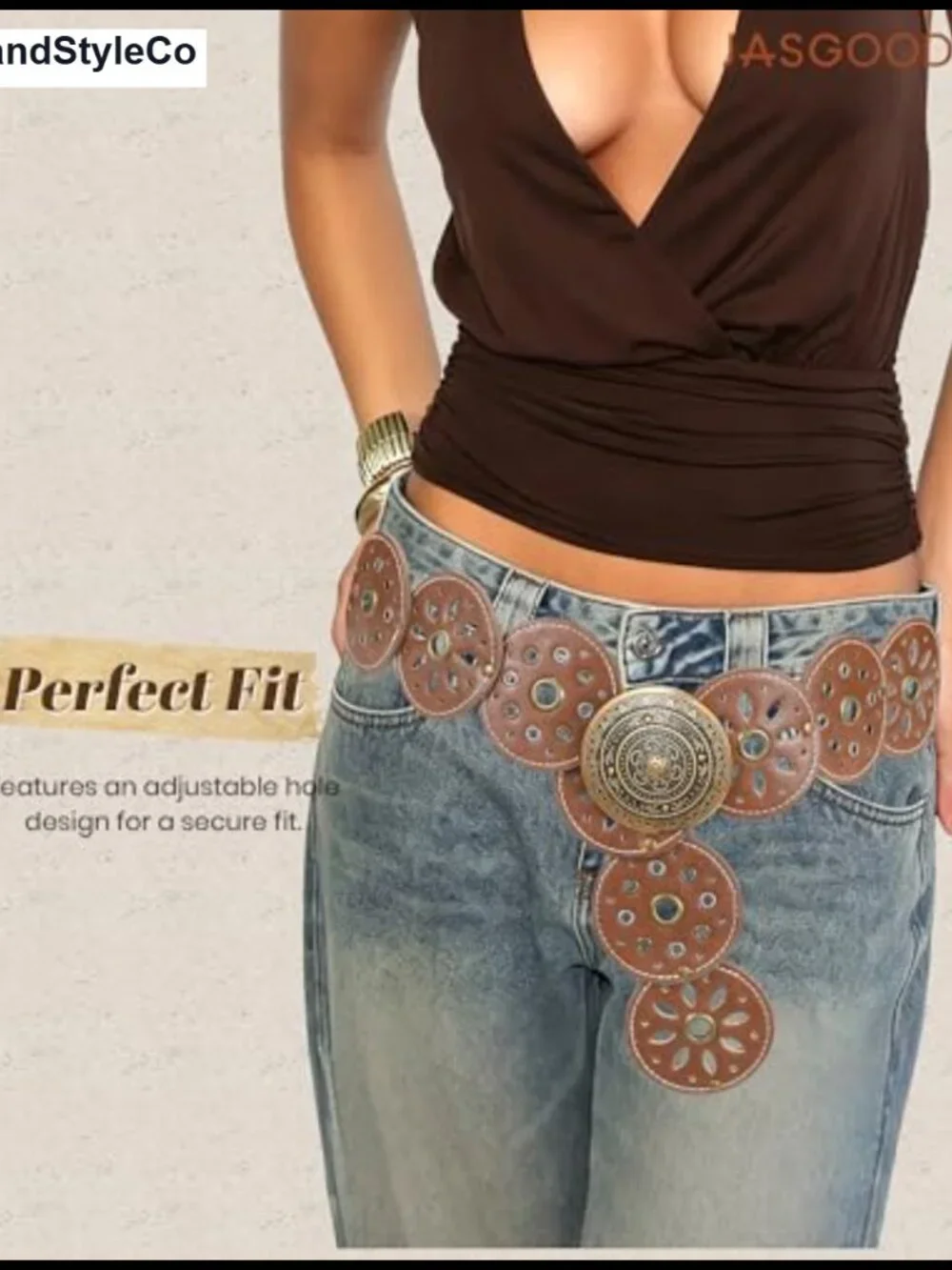 Women's Western Cowgirl PU Leather Disc Belt with Rotating Discs, Boho Concho